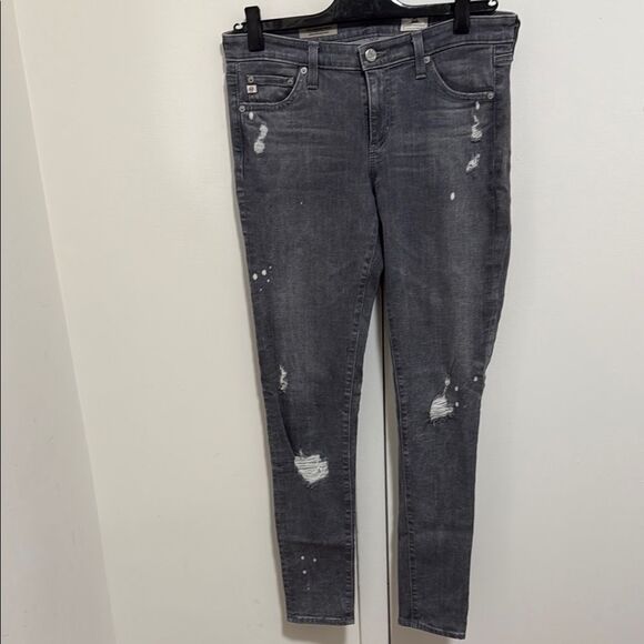Ag Adriano Goldschmied Pants - Adiano Goldschmied Gray Distressed Super Skinny Legging Ankle Jeans.